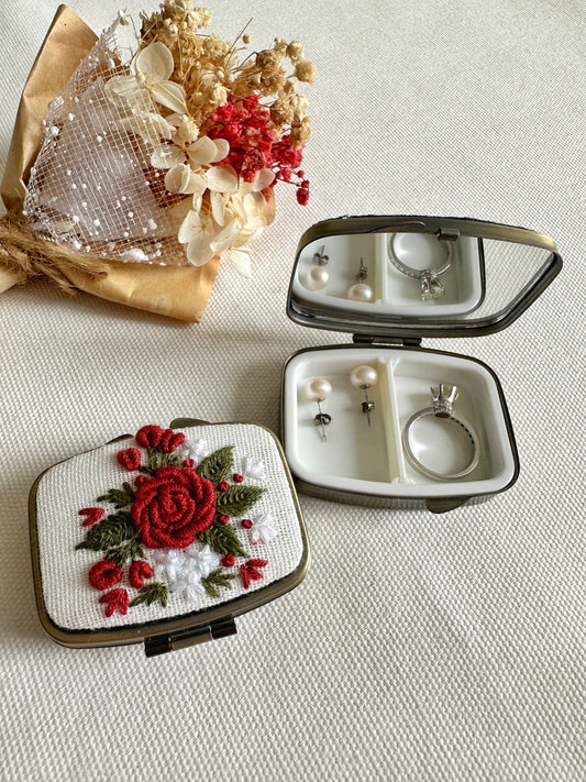 Red Rose Mini Jewelry Box with Mirror