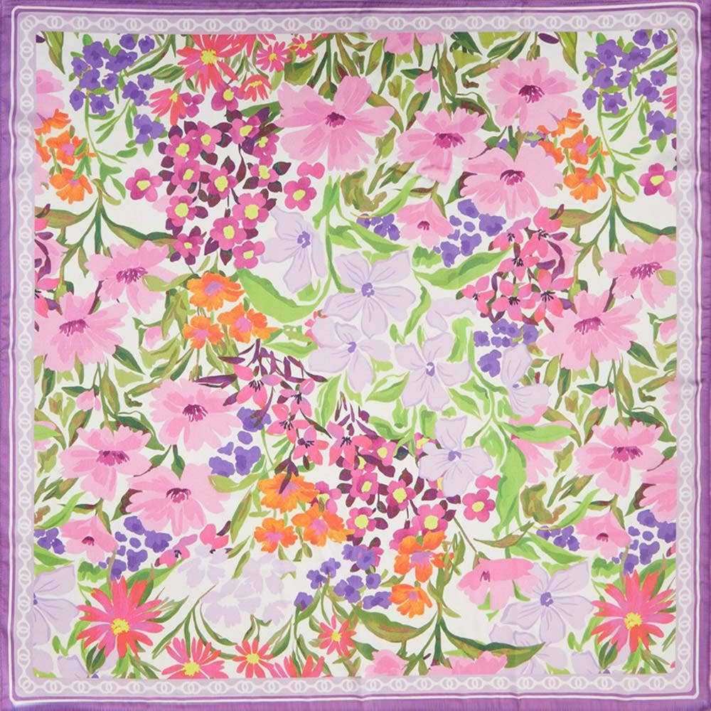 Vintage Floral Garden Print Square Bandana Scarf: Beige