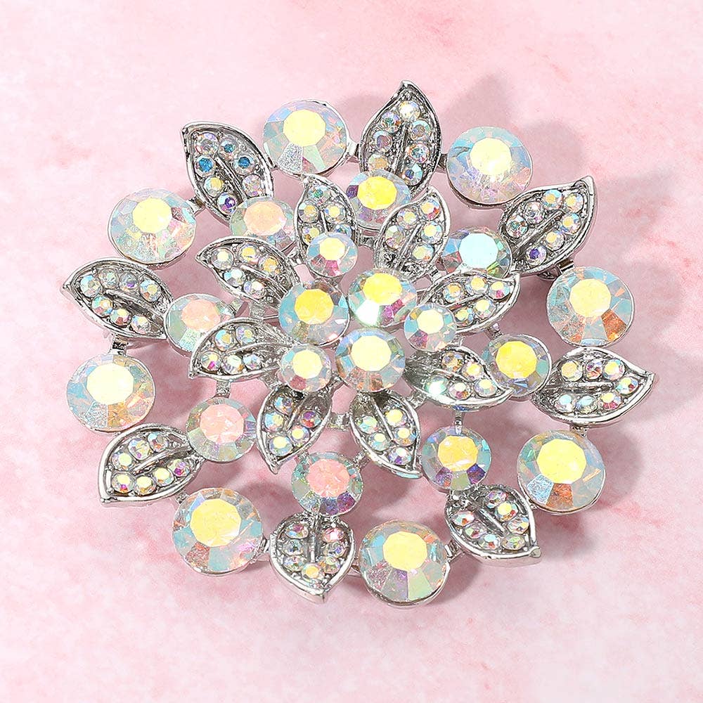Emerald brooch Rhinestone Embellished Elegant Floral Pin