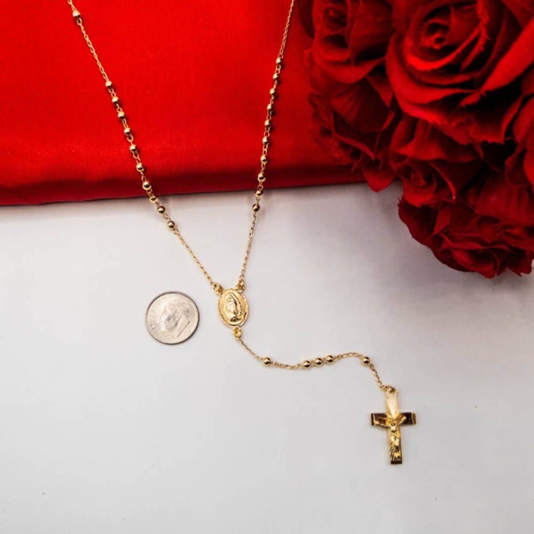 Gold Guadalupe Rosary Necklace 18-inch