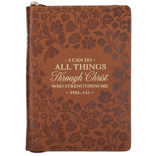 Journal Zip Brown Floral All Things Phil. 4:13