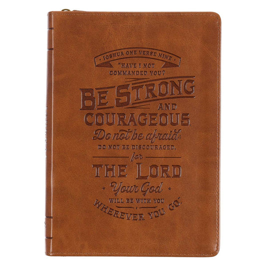 Journal Zip Brown Strong & Courageous Josh. 1:9