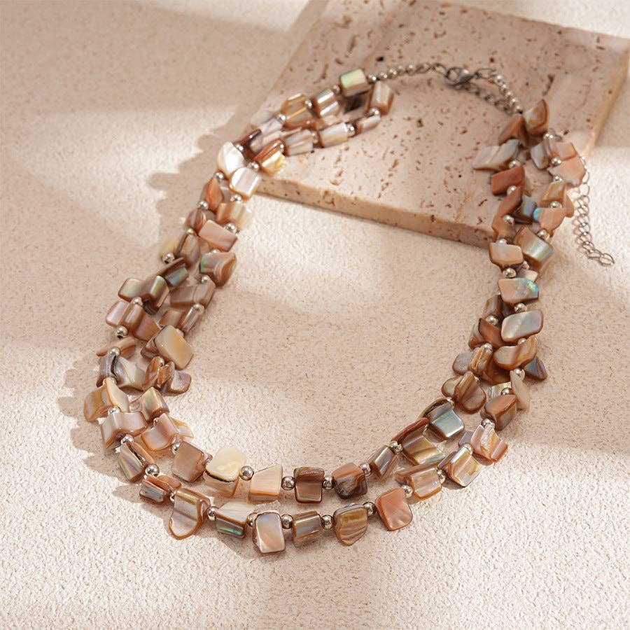 Beige Irregular Shell Beaded Choker Necklace