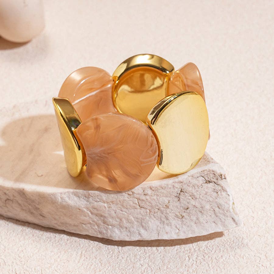 Acrylic Round Segment Elastic Statement Bangle - Coffee