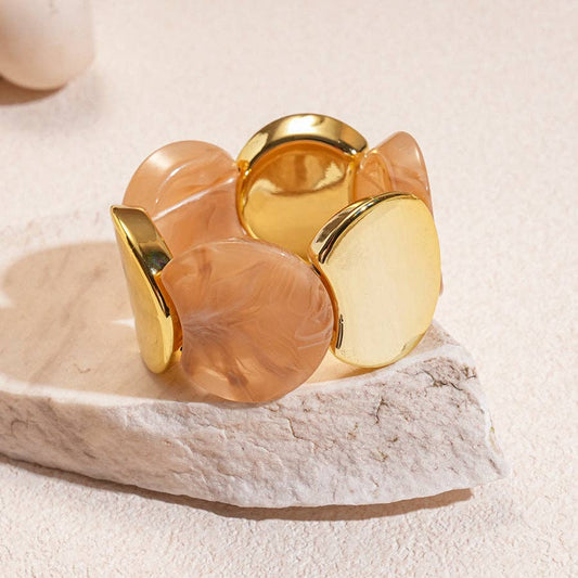 Acrylic Round Segment Elastic Statement Bangle - Coffee