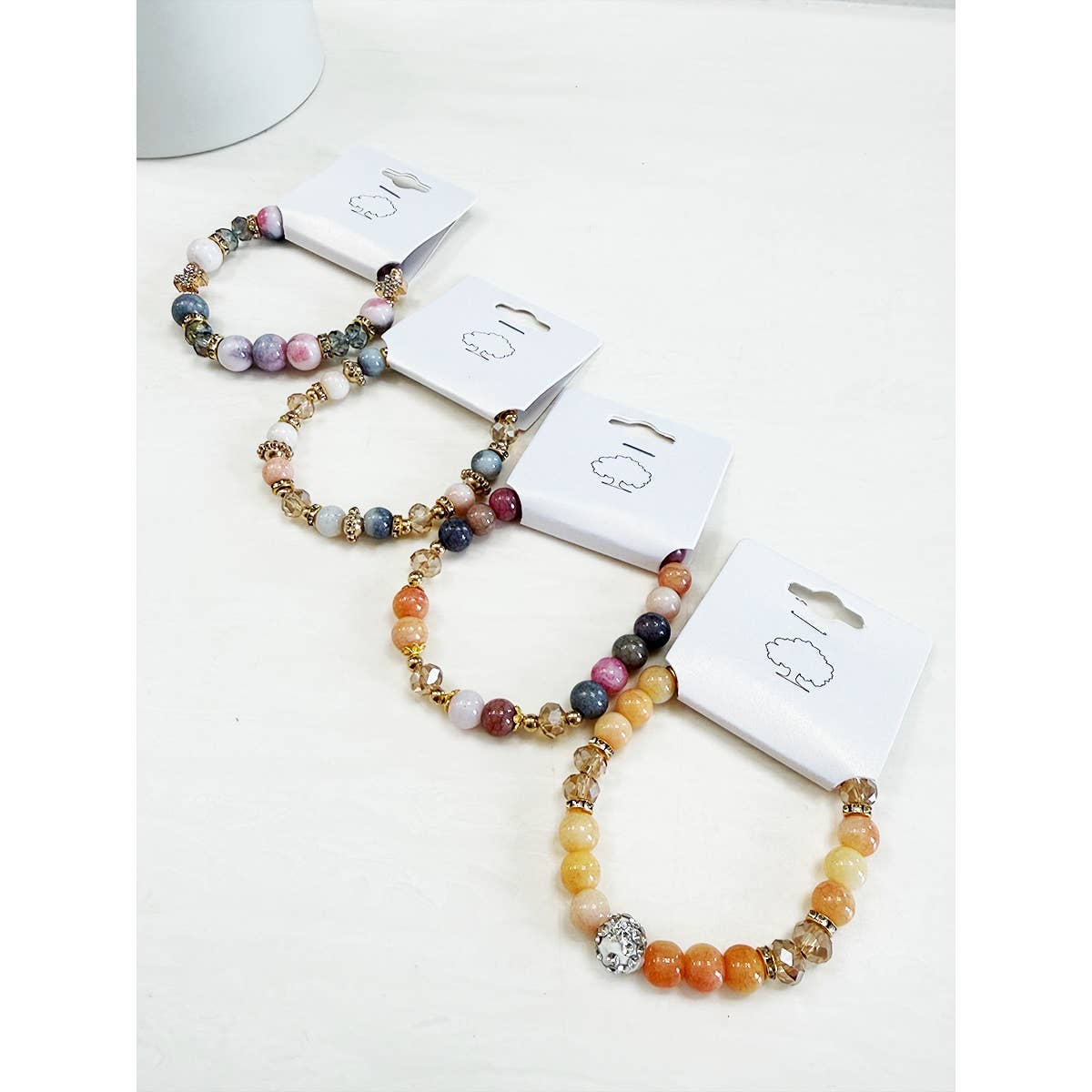Soft Shades of Mix Bead Stretch Bracelets: Mixed Color