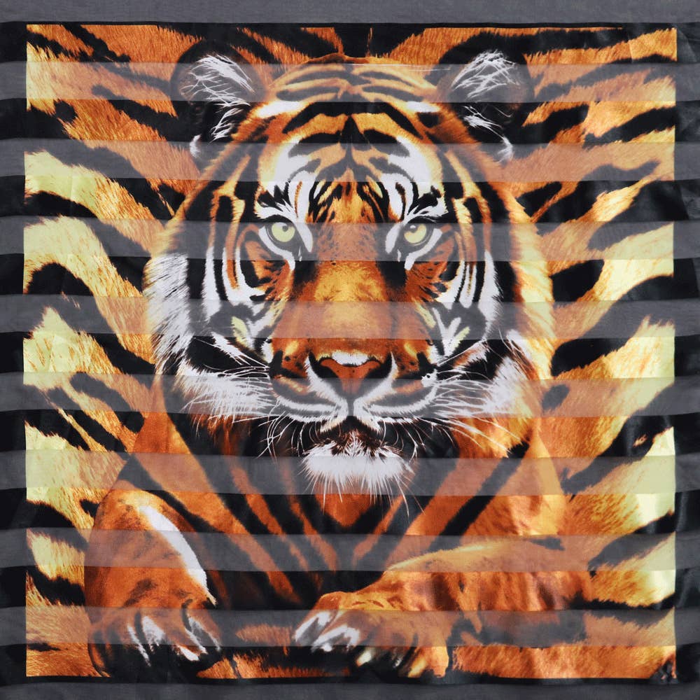 Silky Satin Feel Tiger Print Square Scarf: Gold
