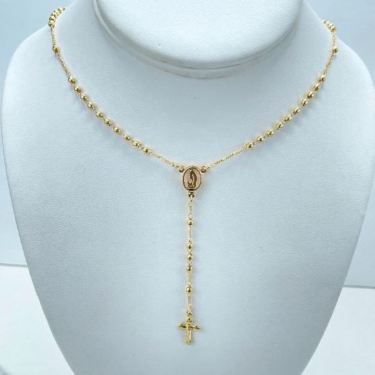 Rosary with Virgin Mary Medal 18k Gold Filled Gold Beads Beaded