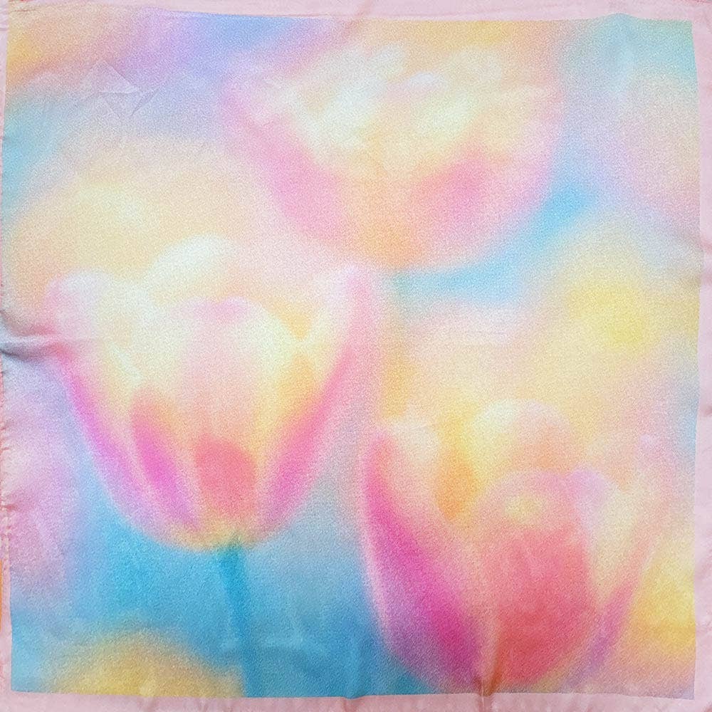 Aurora Printed Square Silky Satin Bandana Scarf: Beige