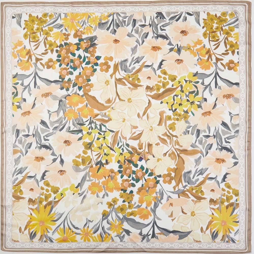 Vintage Floral Garden Print Square Bandana Scarf: Beige