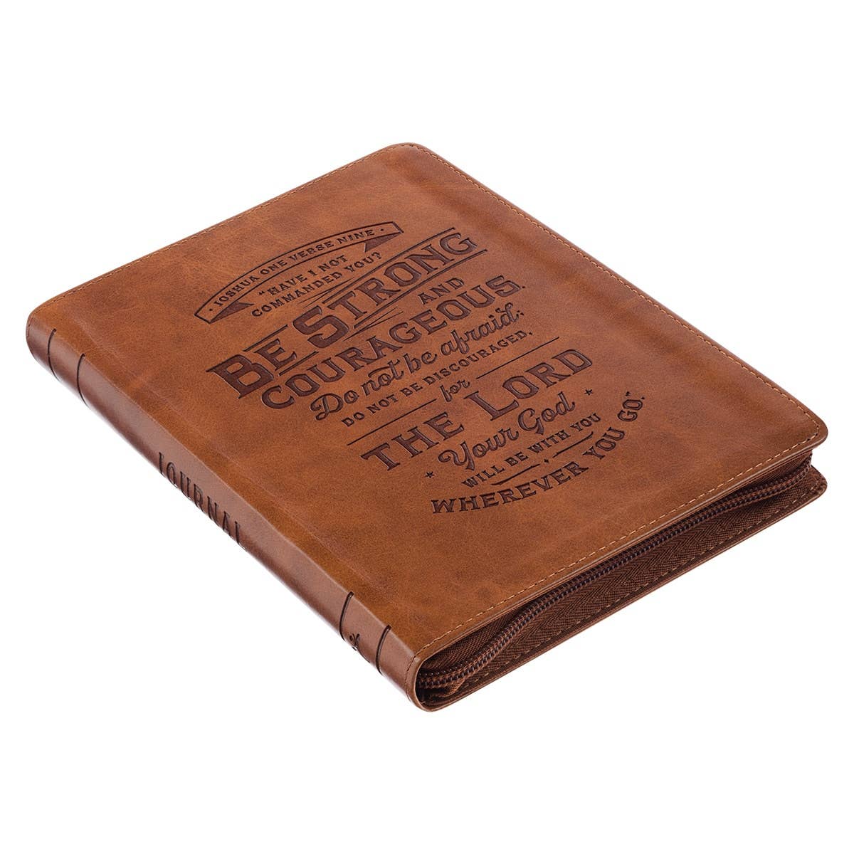 Journal Zip Brown Strong & Courageous Josh. 1:9