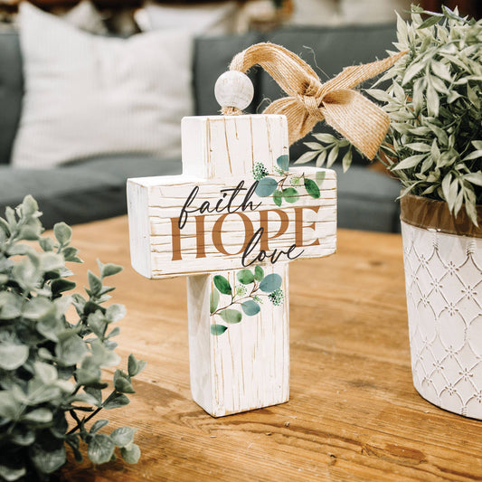 Faith Hope Love Distressed Cross with Ribbon