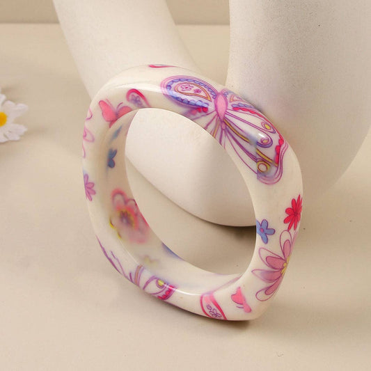 Butterfly Bohemian Resin Bangle Vintage Floral Pattern Cuff