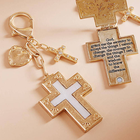 Charm Cross Religious Engraved Heart Charm Keychain