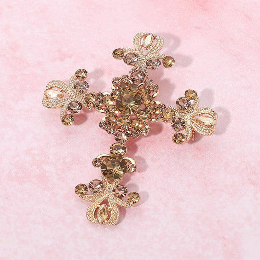 Topaz Cross Brooch Elegant Stone Embellished