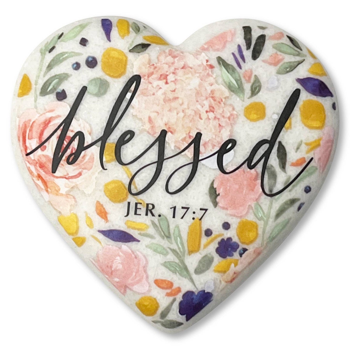 Heart Stone Floral Blessed Pink Blue