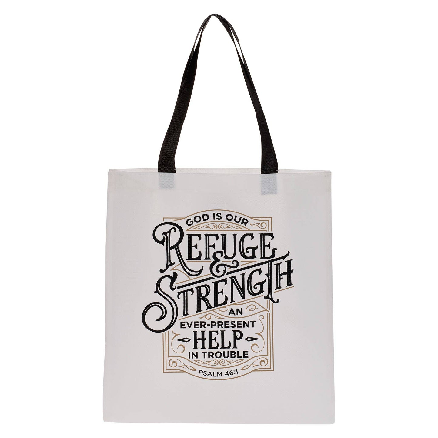 Tote White/Black Refuge & Strength Ps. 46:1