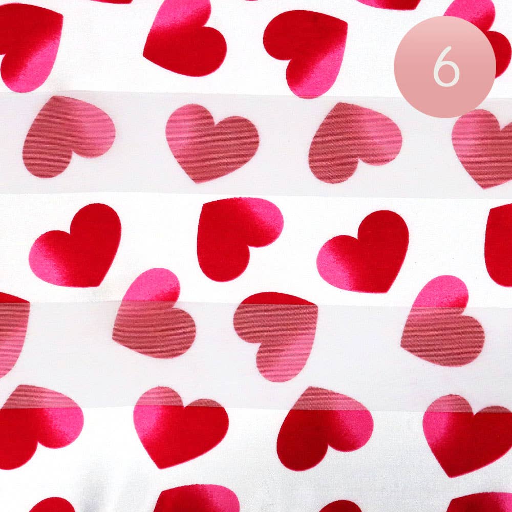 Valentine Heart Patterned Scarf, Silk Feel Satin- White