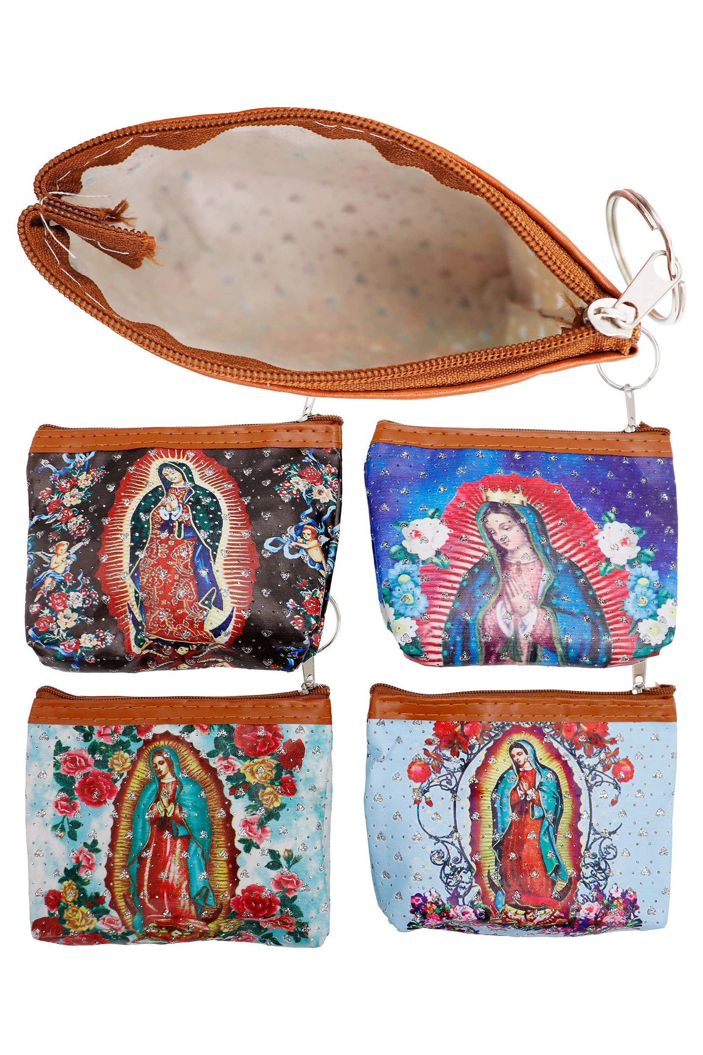 Leather Pouch- Our Lady of Guadalupe Glitter Zipper