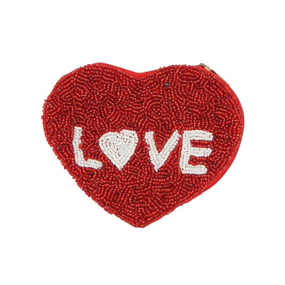 LOVE Heart Shaped Beaded Mini clutch Bag