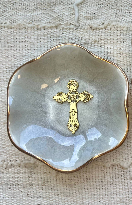 Cross Lotus Flower Jewelry Dish