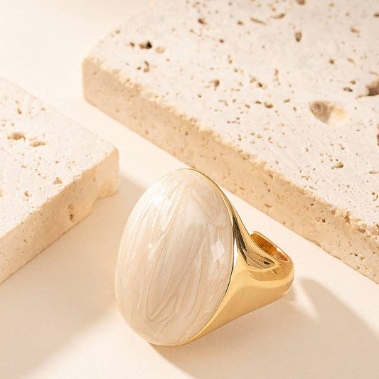 Statement Enamel Adjustable Open Ring Geometric N6H205: White