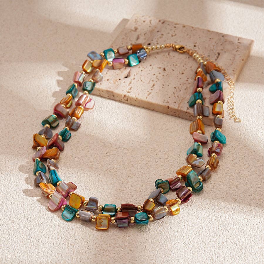 Multi-Color Shell Beaded Choker Necklace