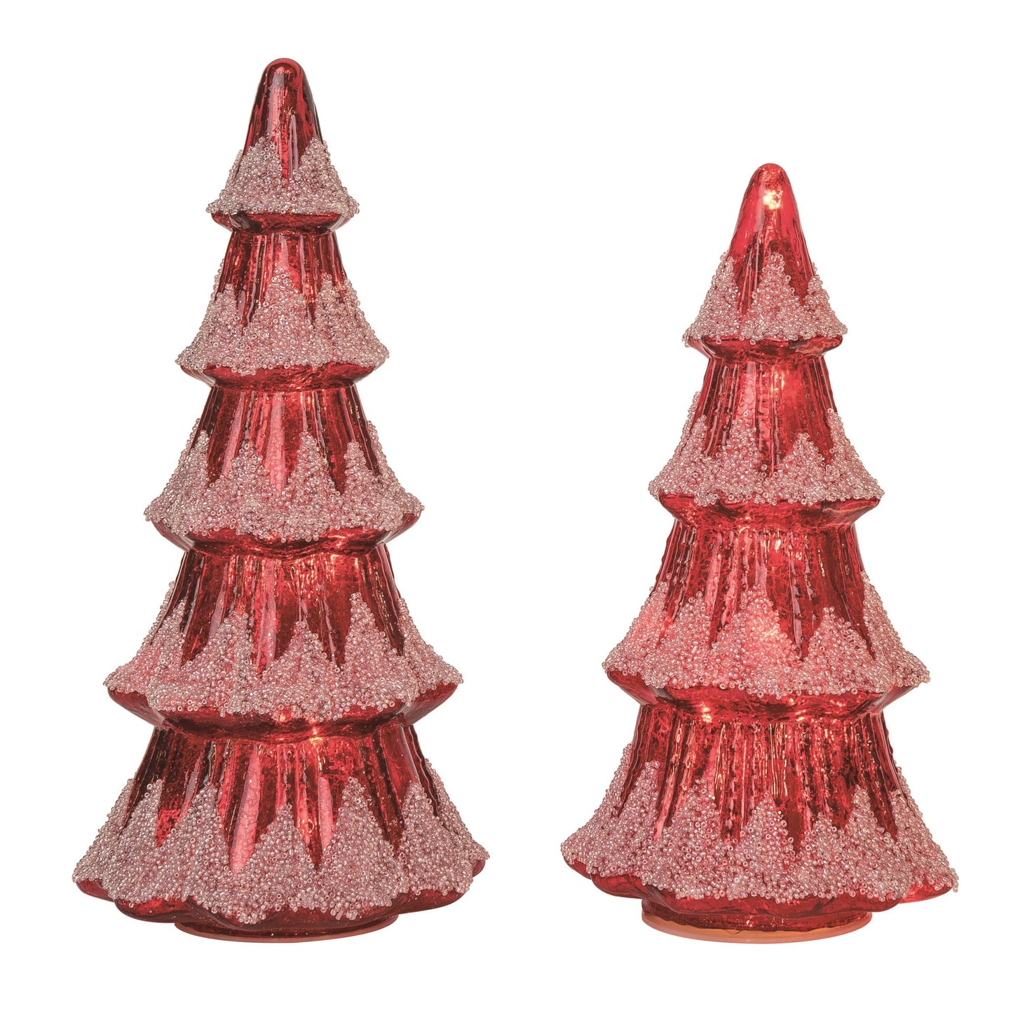 Red Glass White Snow Glass Light Up Antique Style Tree med