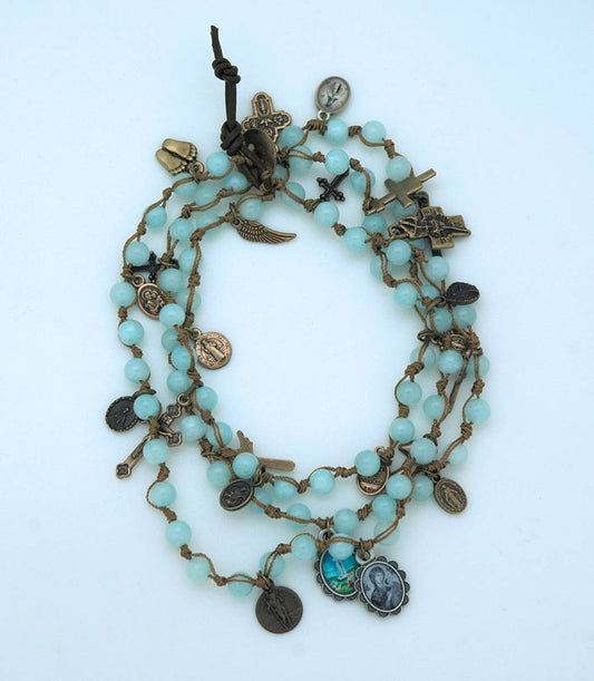 Aquamarine gemstone bracelet wrap or necklace