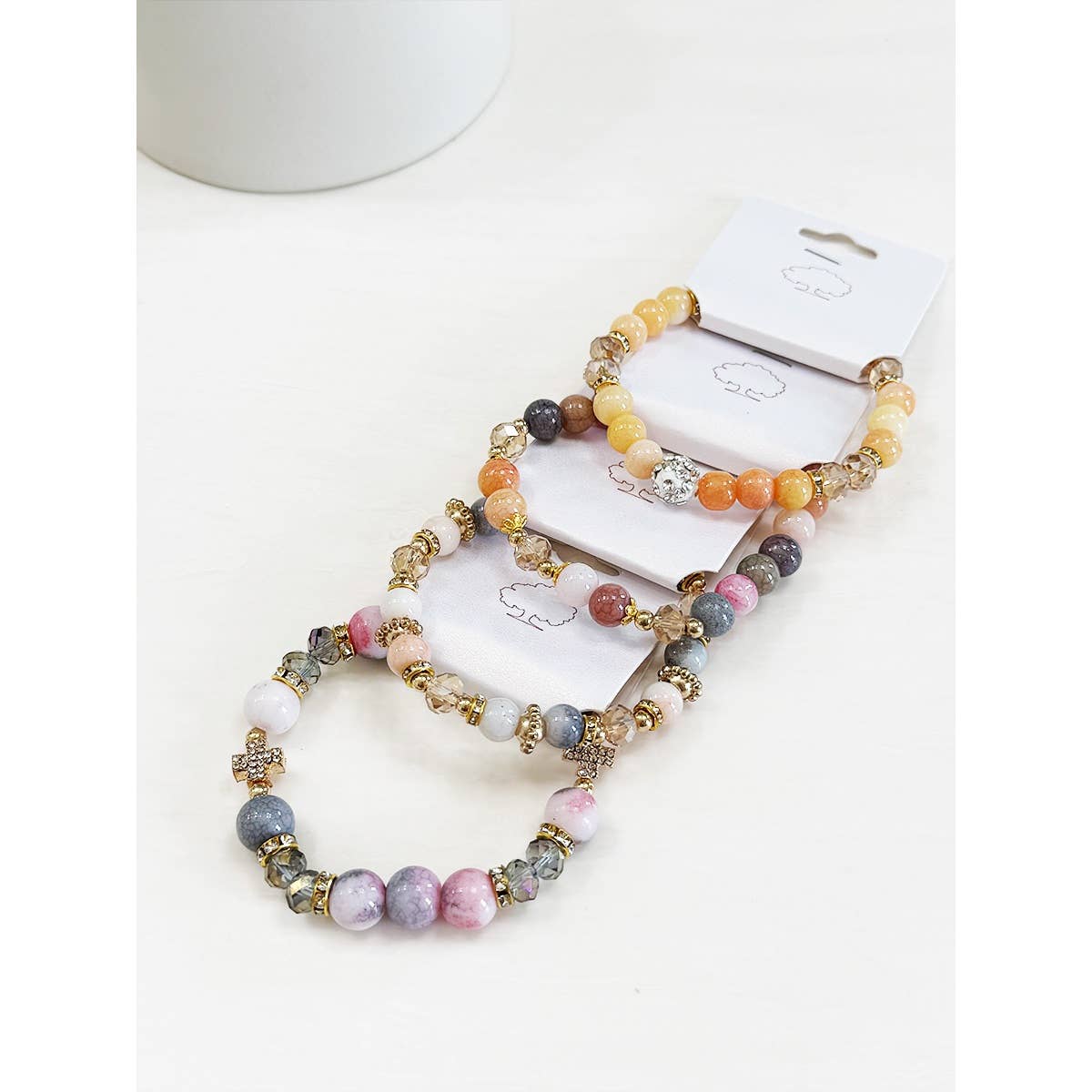 Soft Shades of Mix Bead Stretch Bracelets: Mixed Color