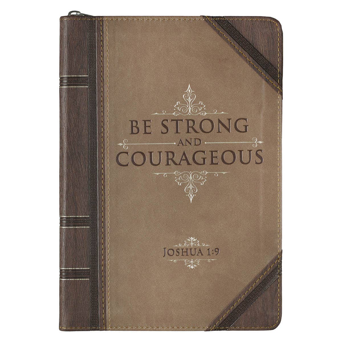 Journal Zip Brown 2-tone Be Strong Josh. 1:9