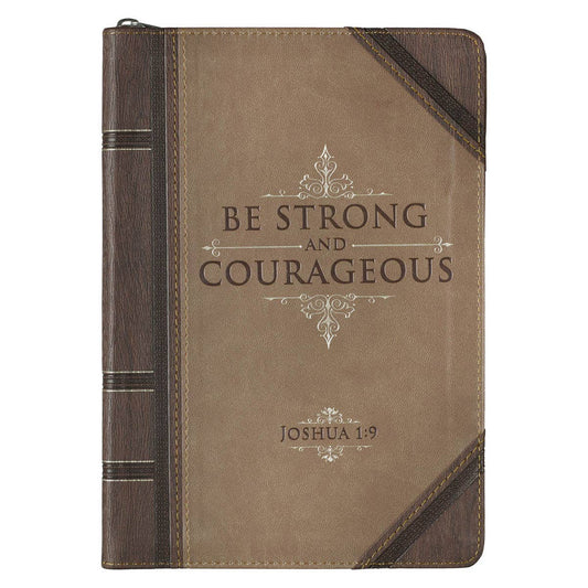 Journal Zip Brown 2-tone Be Strong Josh. 1:9