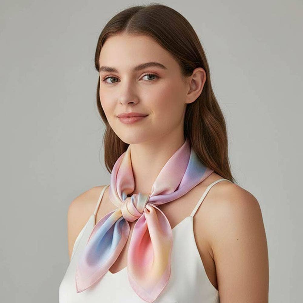 Aurora Printed Square Silky Satin Bandana Scarf: Beige