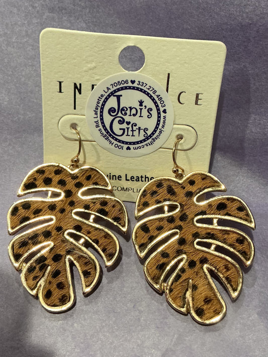 Large Leopard Genuine Leather Fur Leaf Dangles
