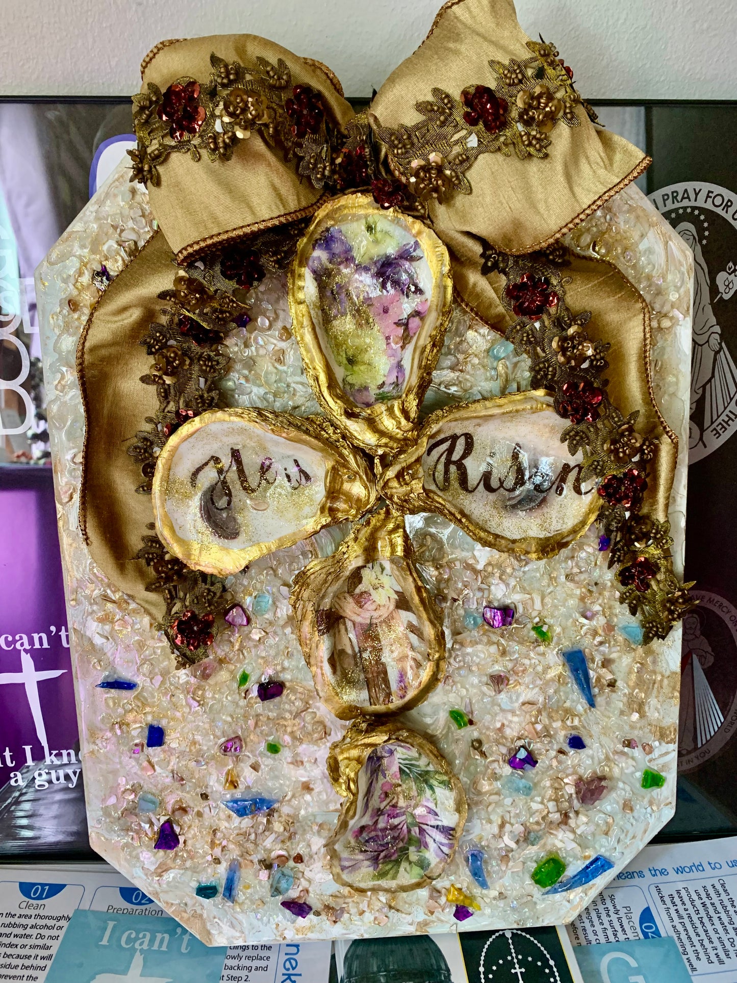 He is Risen Oyster shell Art plaque