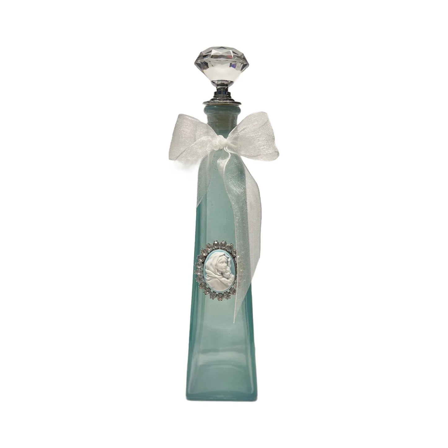 HWB Madonna of the Streets Holy Water Bottle, Framed in Crystal, Light Blue