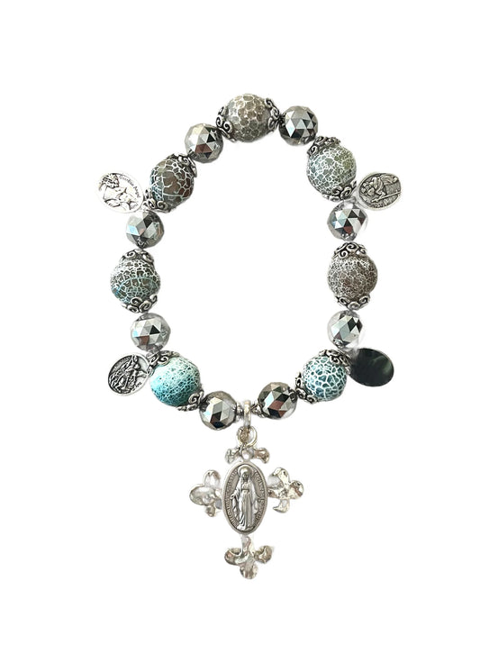 Miraculous Medal on Cross Door Blessing, Gray & Silver