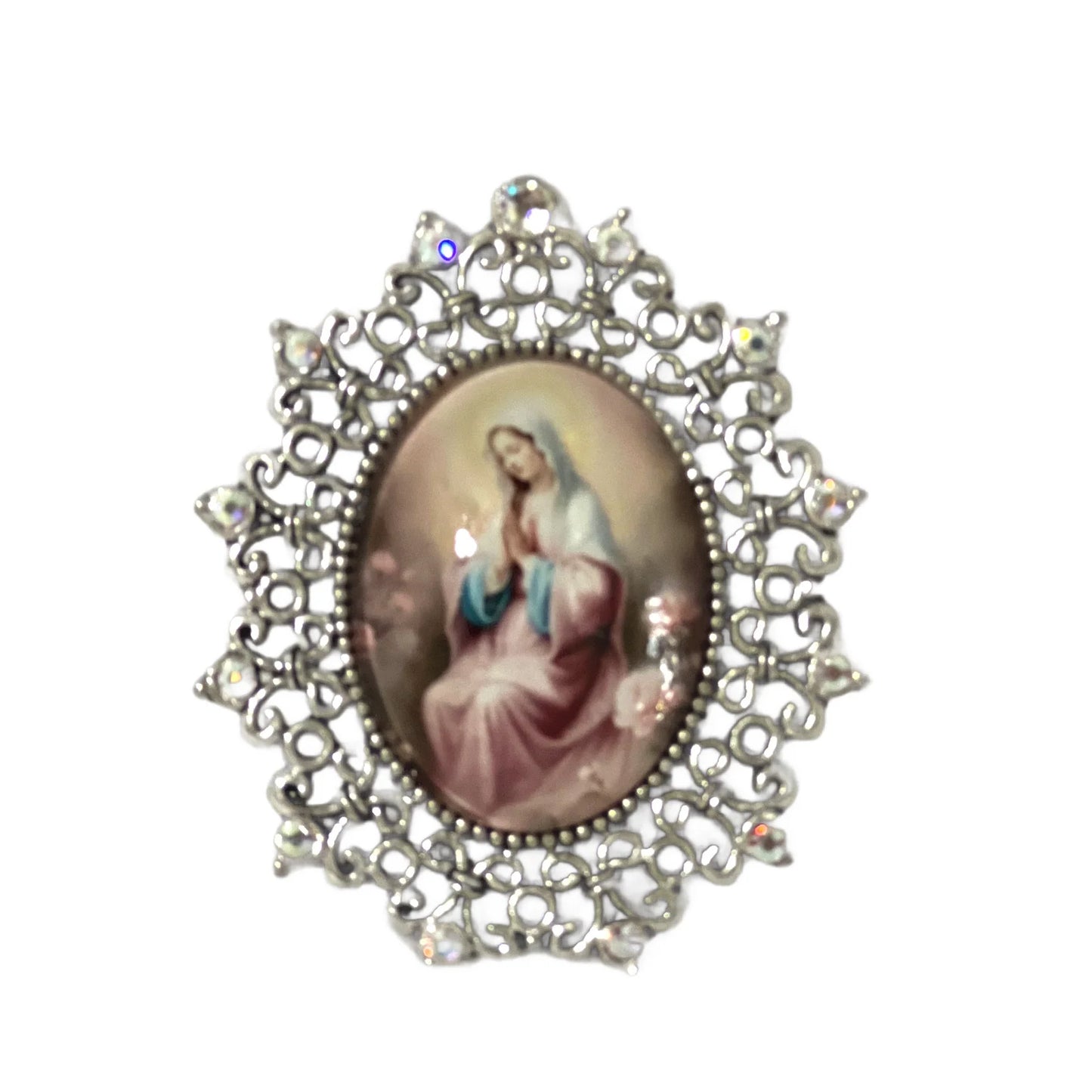 Young Blessed Virgin Mary Magnet, Silver & Crystal