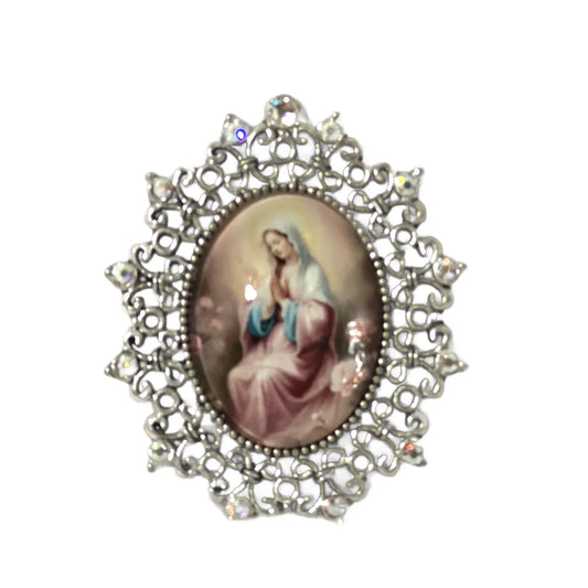 Young Blessed Virgin Mary Magnet, Silver & Crystal