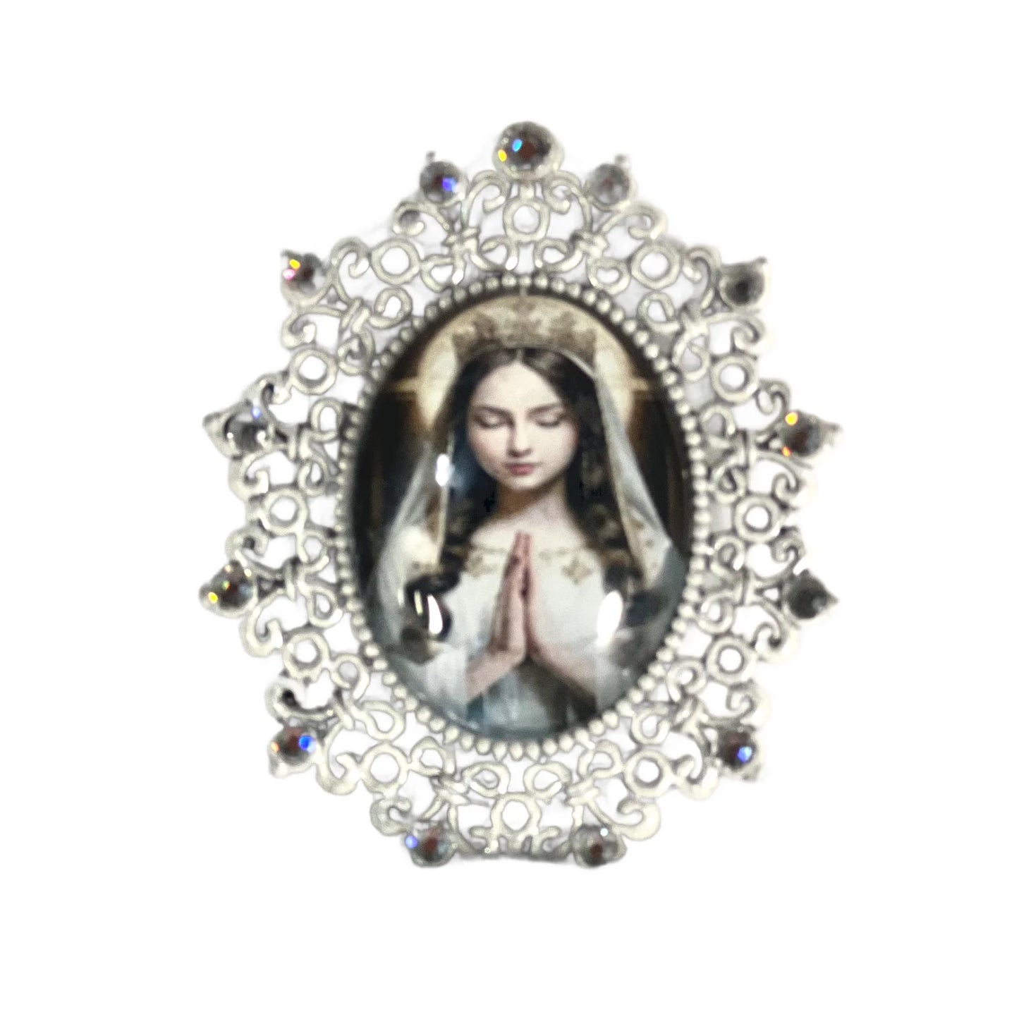 Blessed Virgin Mary Child Magnet, White & Silver