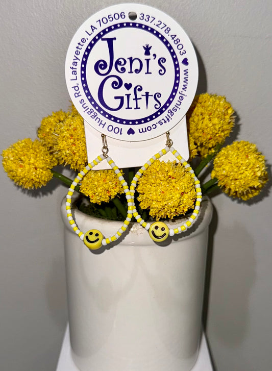 Smiley Face Yellow & White Bead Dangles