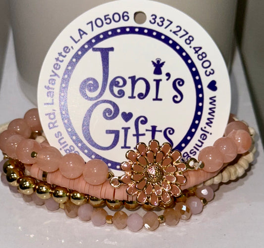 Pink Flower & Gold Bracelets