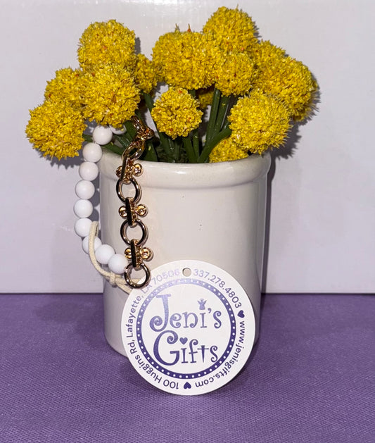 White Bead with Gold Chain Stretch Bracelet
