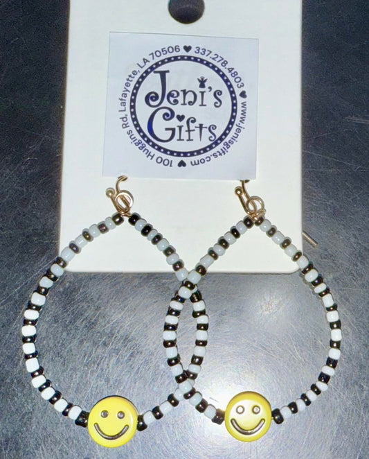 Smiley Face Black & White Bead Dangles