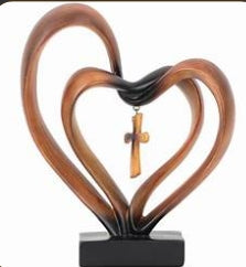 Double Heart with Cross Decor