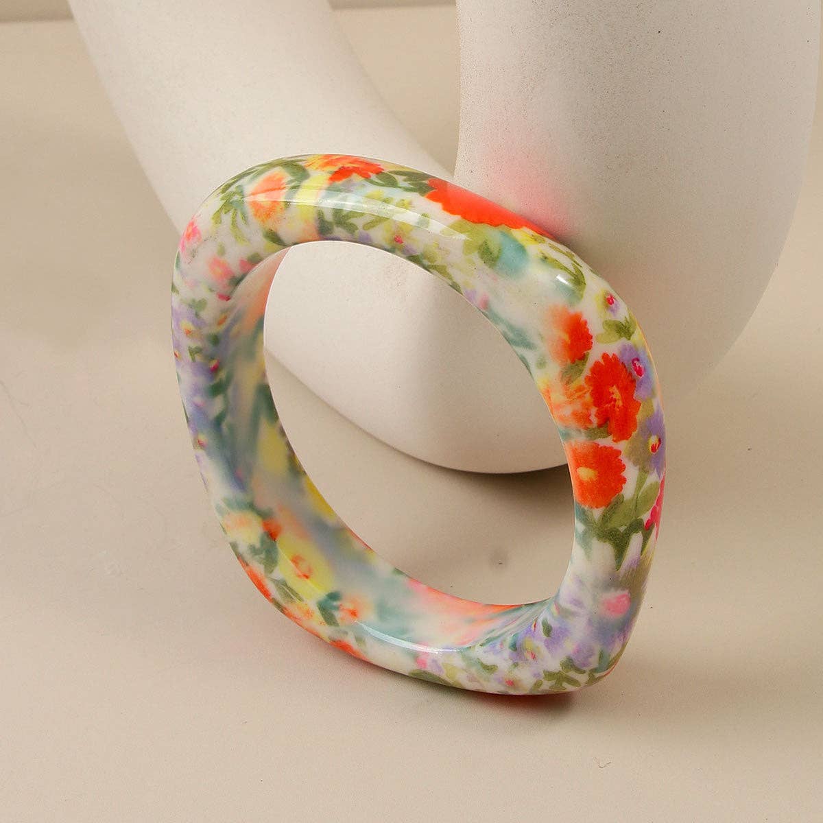 Neroli Bohemian Resin Bangle Vintage Floral Pattern Cuff