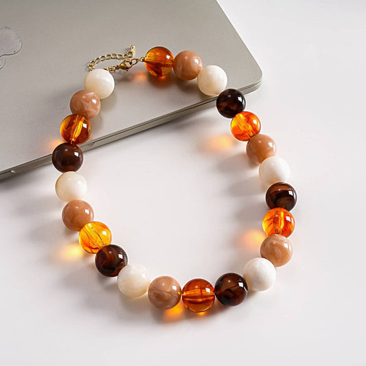 Acrylic Ombré Beaded Choker Statement Necklace White - Coffee
