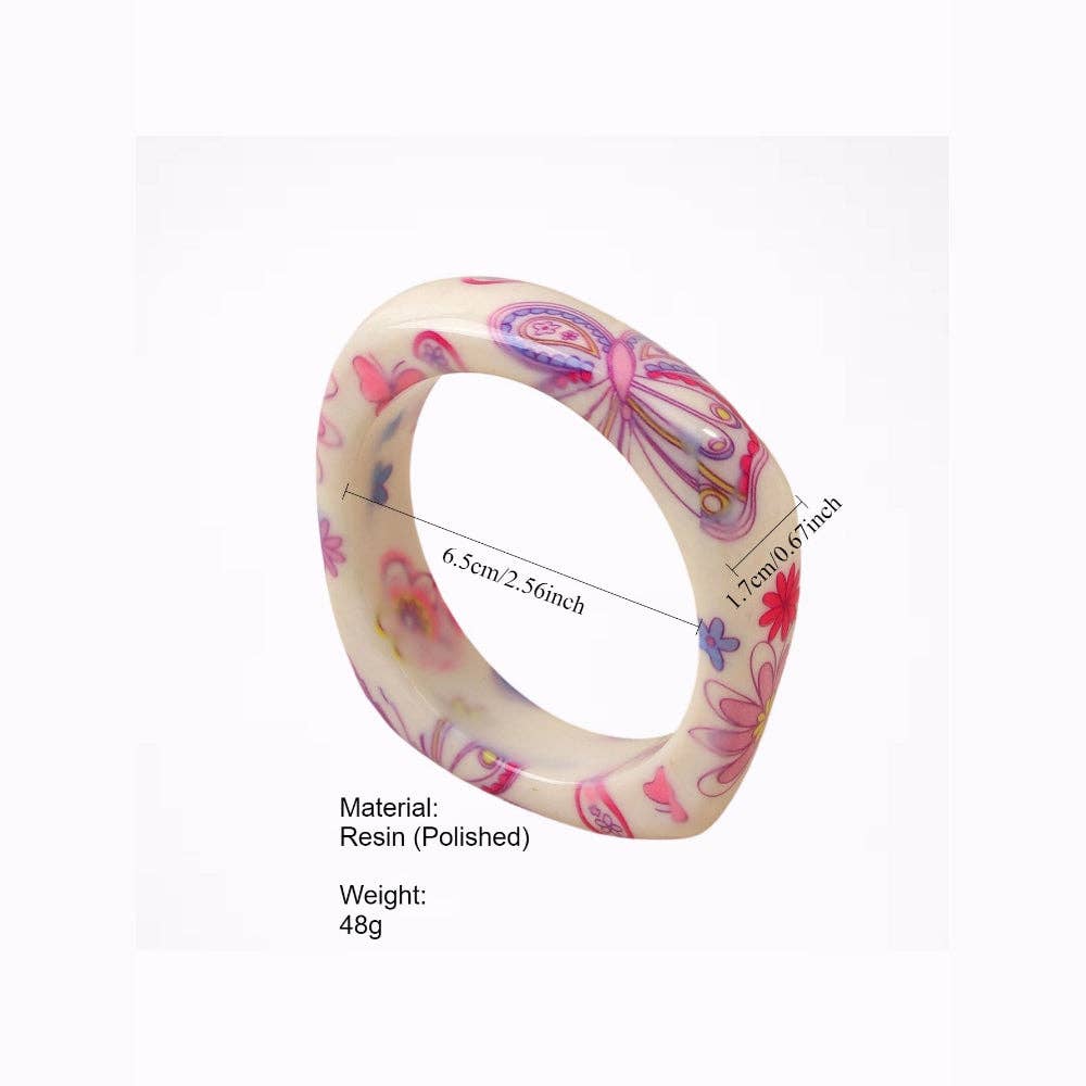 Neroli Bohemian Resin Bangle Vintage Floral Pattern Cuff