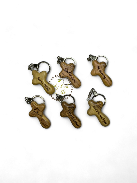 Olive Wood Key Chain Cross