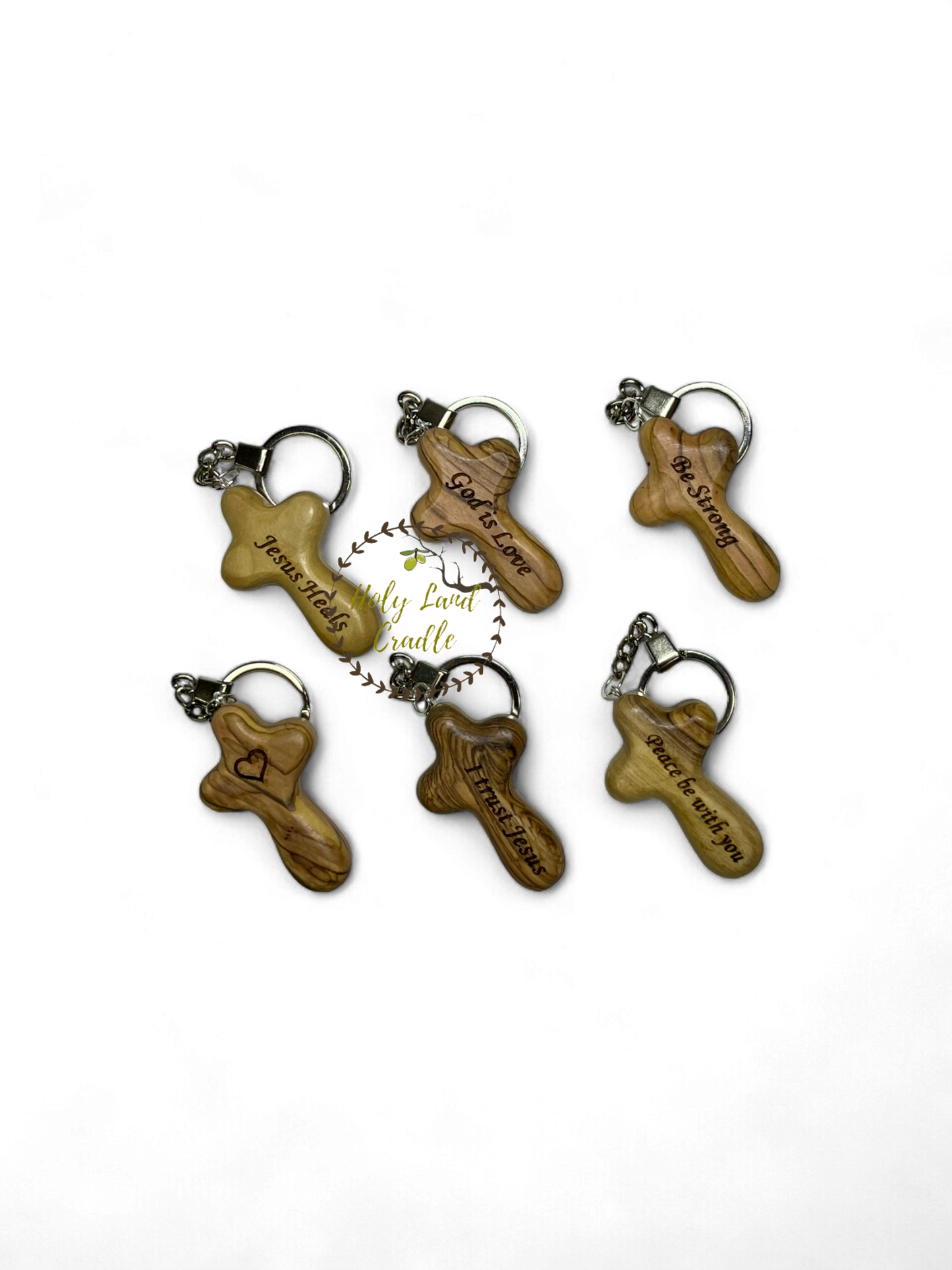 Olive Wood Key Chain Cross